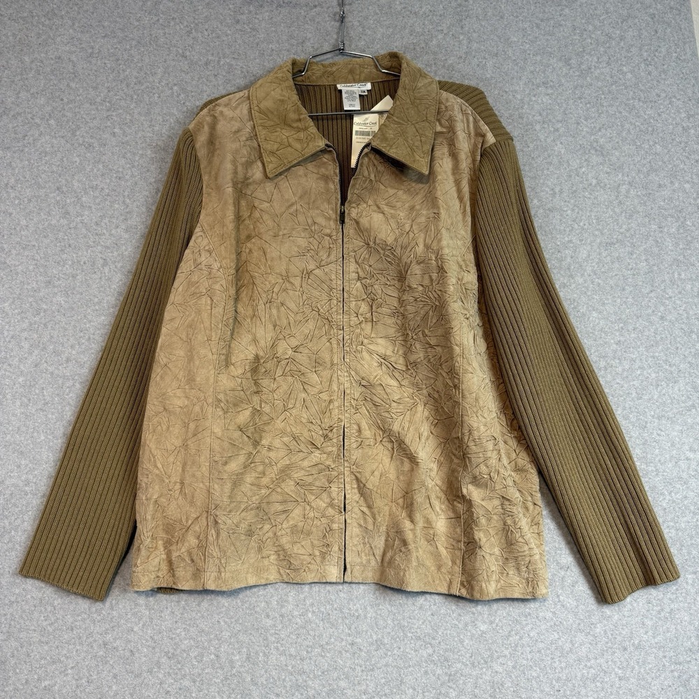 Colwater creek jacket womens 3X leather full zip wool ribbed